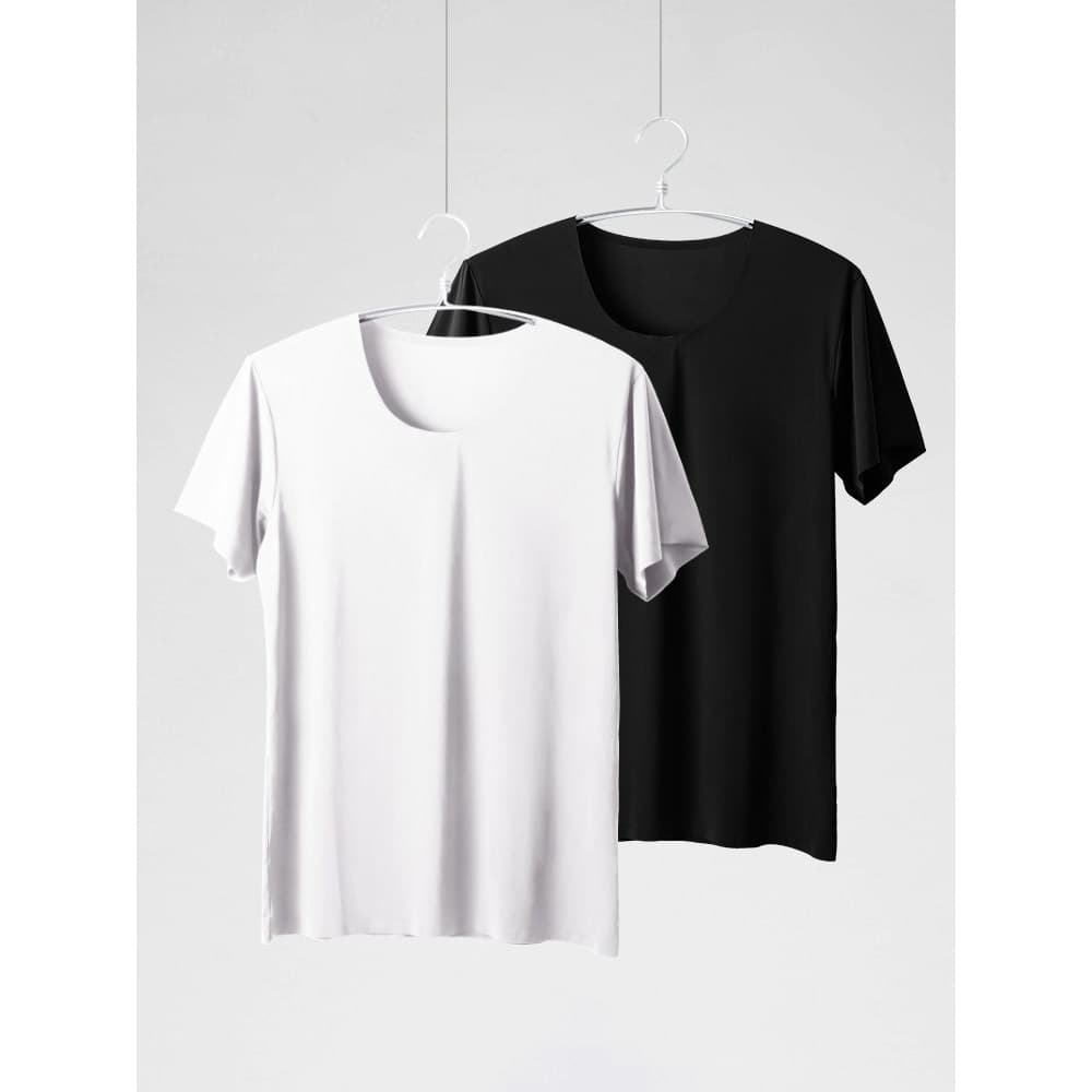 Verão gelo seda sem costura masculina de manga curta camiseta branca em torno do pescoço meia manga roupas superiores ca