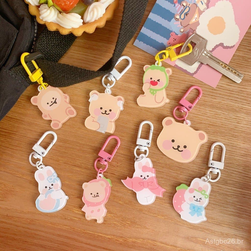 Pingente fofo de coelho e urso no estilo japonês, acessório para mochila, pingente para meninas, chaveiro para AirPods,