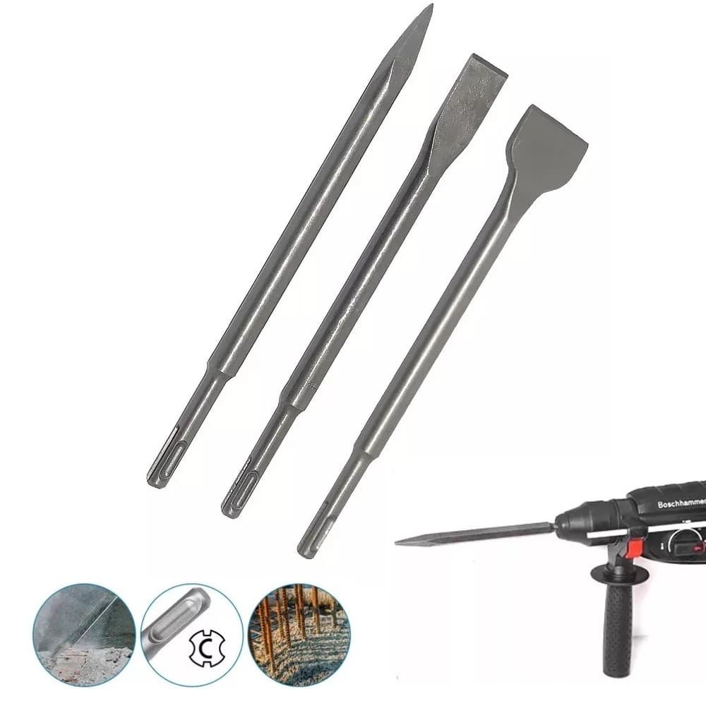Kit Talhadeira Ponteiro SDS-Plus Martelete 250mm Aço Construção Precisão Profissional