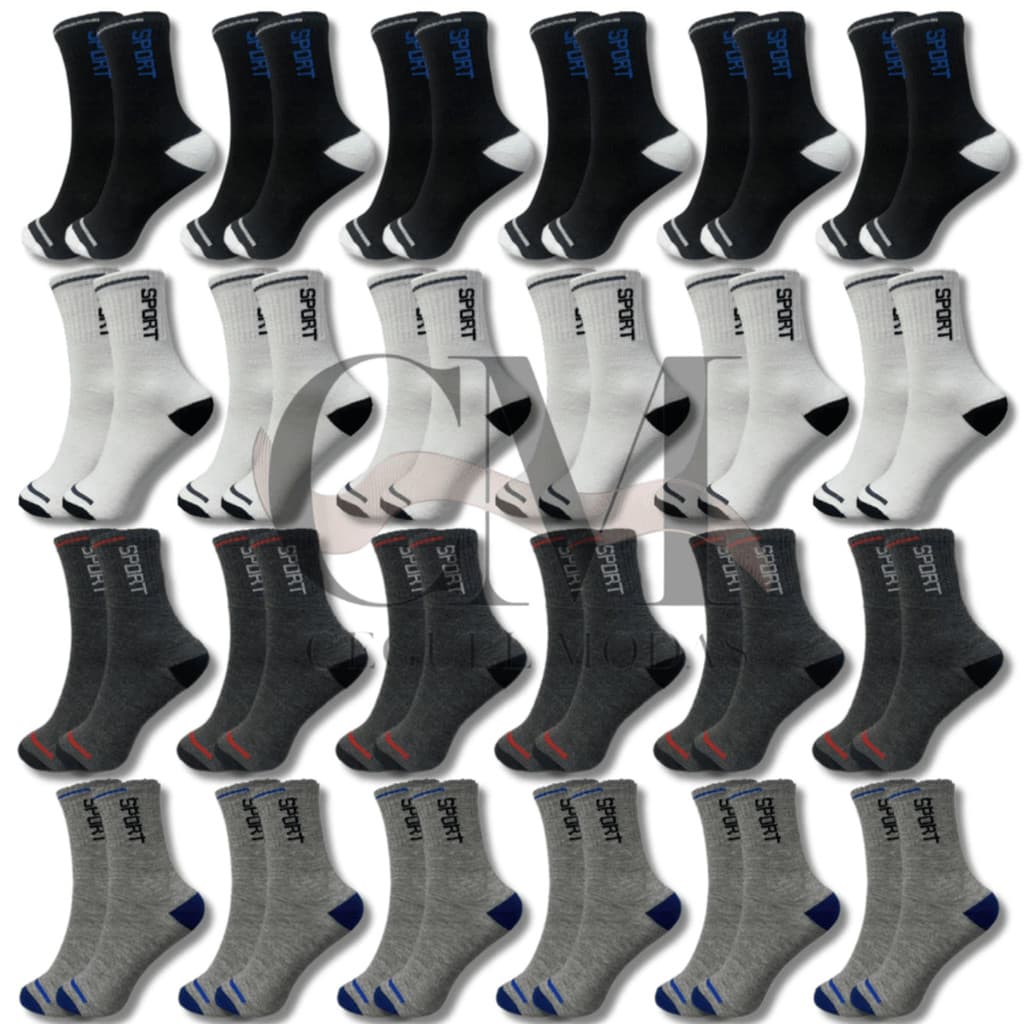 Kit 12 ou 6 Pares Meias Esportivas Masculinas Cano Médio Meia Sport Academia