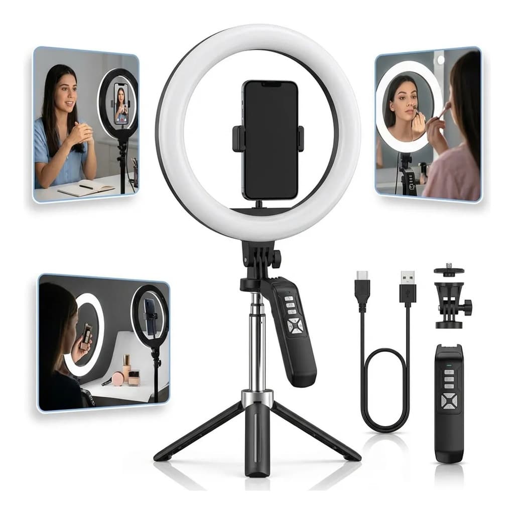 Kit Ring Light 10  Profissional Tripé Controle Bluetooth