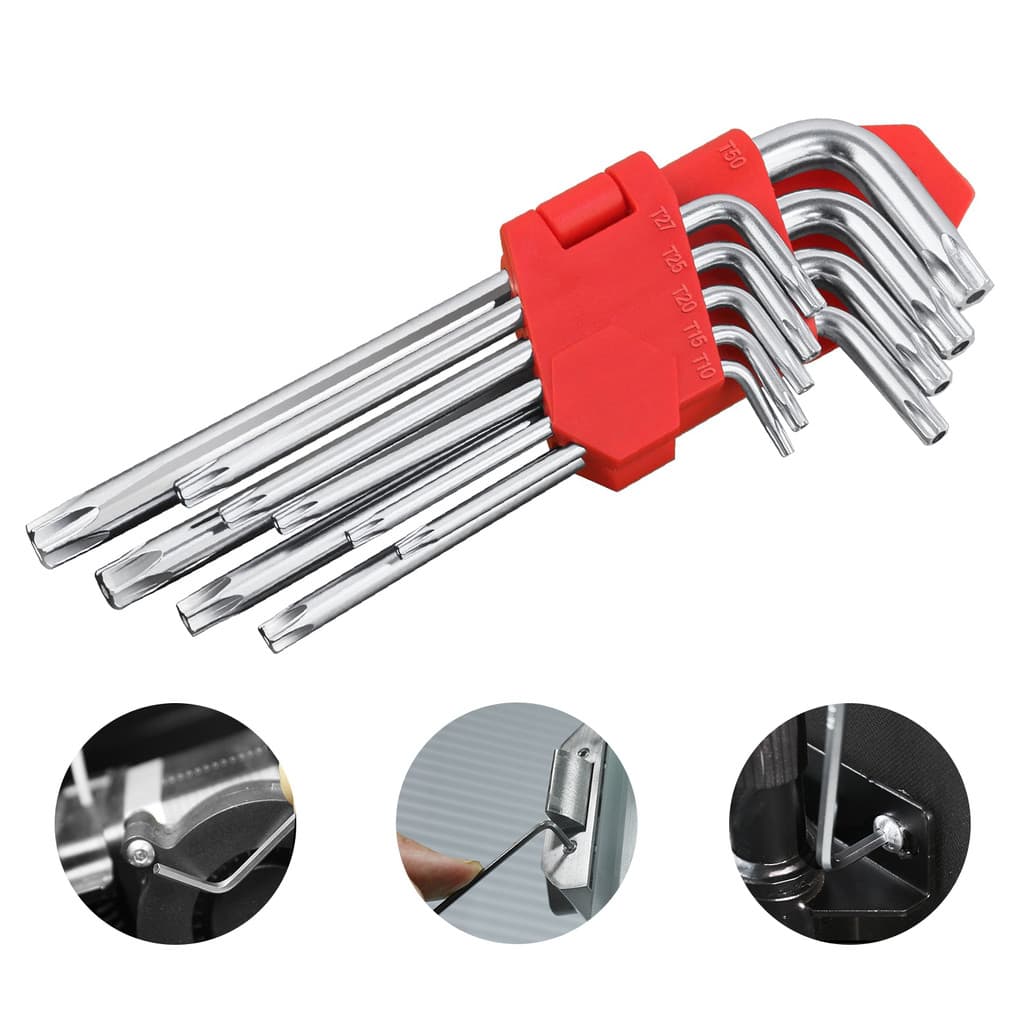 Kit chave torx de aço hexagonal L ferramentas mecânicas 9 peças T50 a T10 para bicicleta consertos