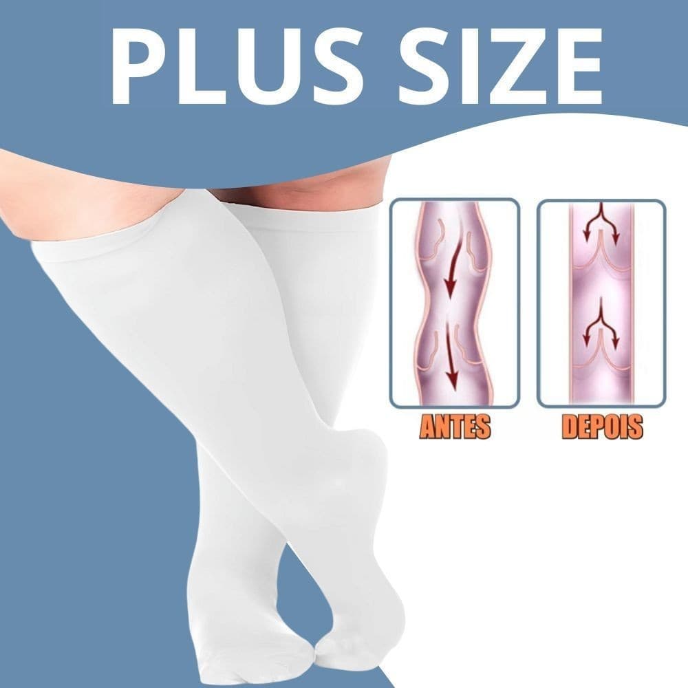 Par Meia De Compressão PLUS SIZE Para Obesos Diabéticos Idosos 3/4 Compressão Média 20-30mmHg