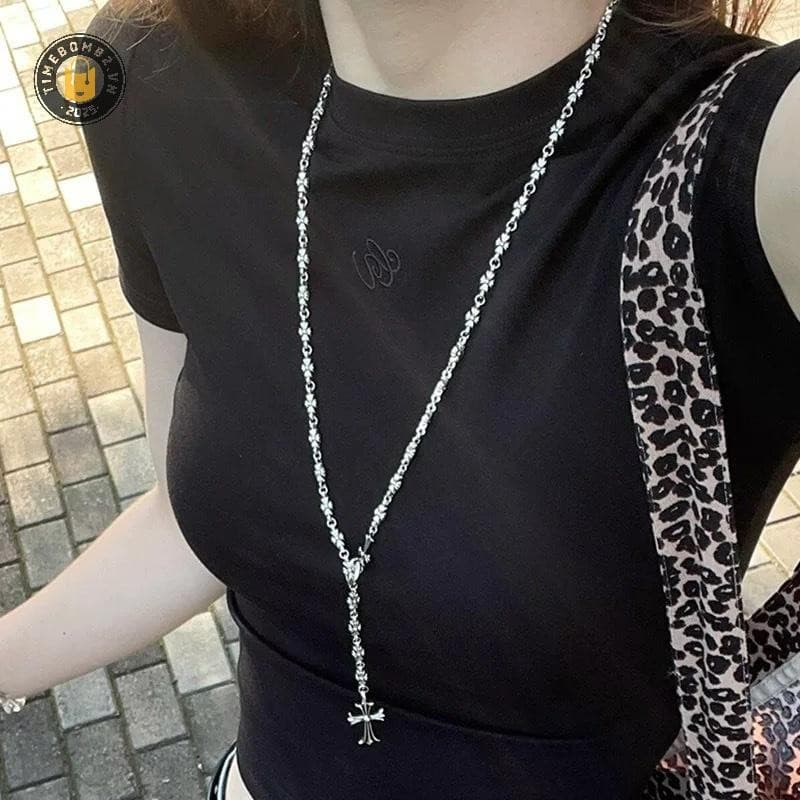 { TB & Bag } Colar Longo Com Cruz , Estilo Rua , Hip Hop , Harajuku , Suéter Moderno , Corrente , Unissex , Casal , Joia