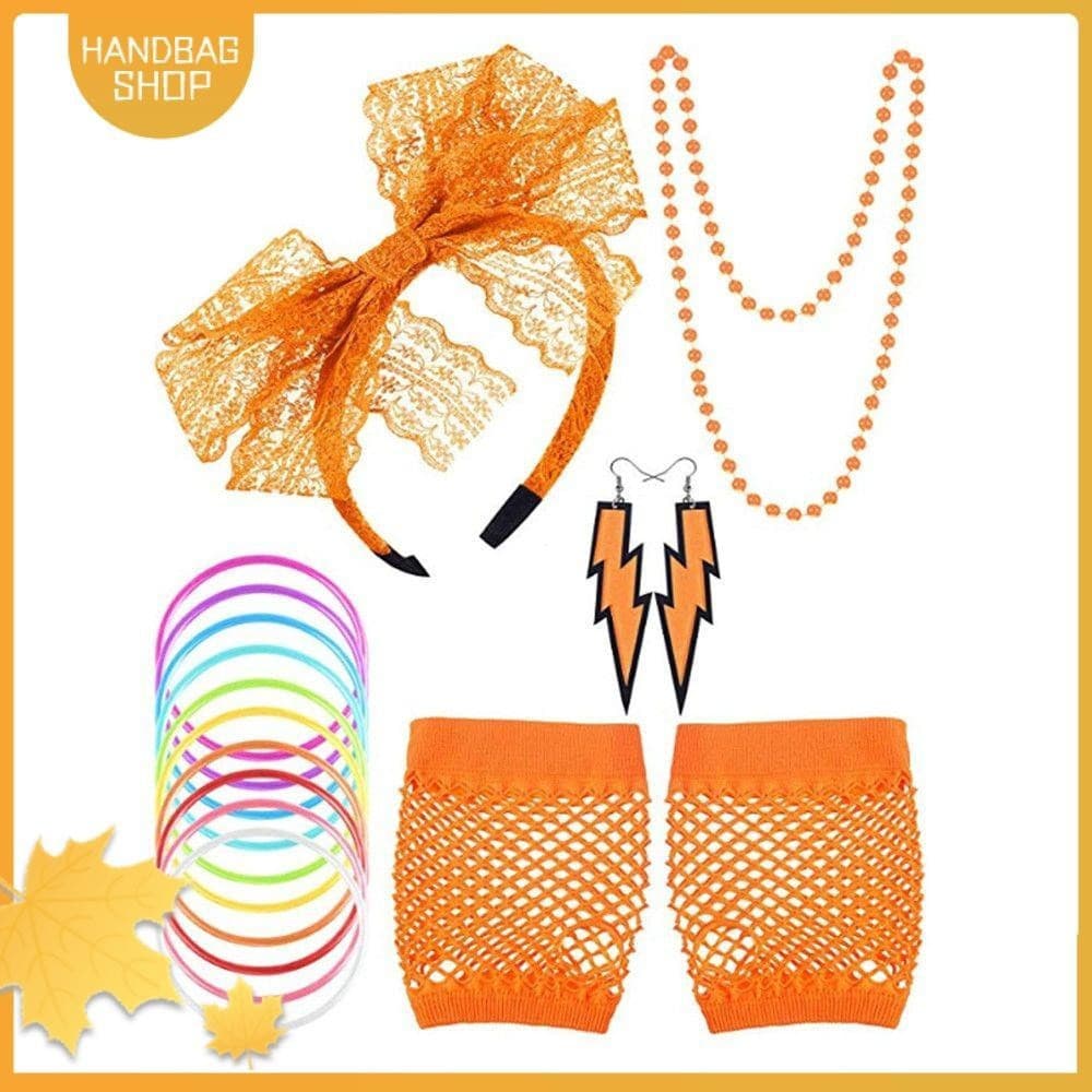 HANDBAG Conjunto De Acessórios De Fantasias Brincos De Festa Dos Anos 80 Luvas De Rede De Peixe