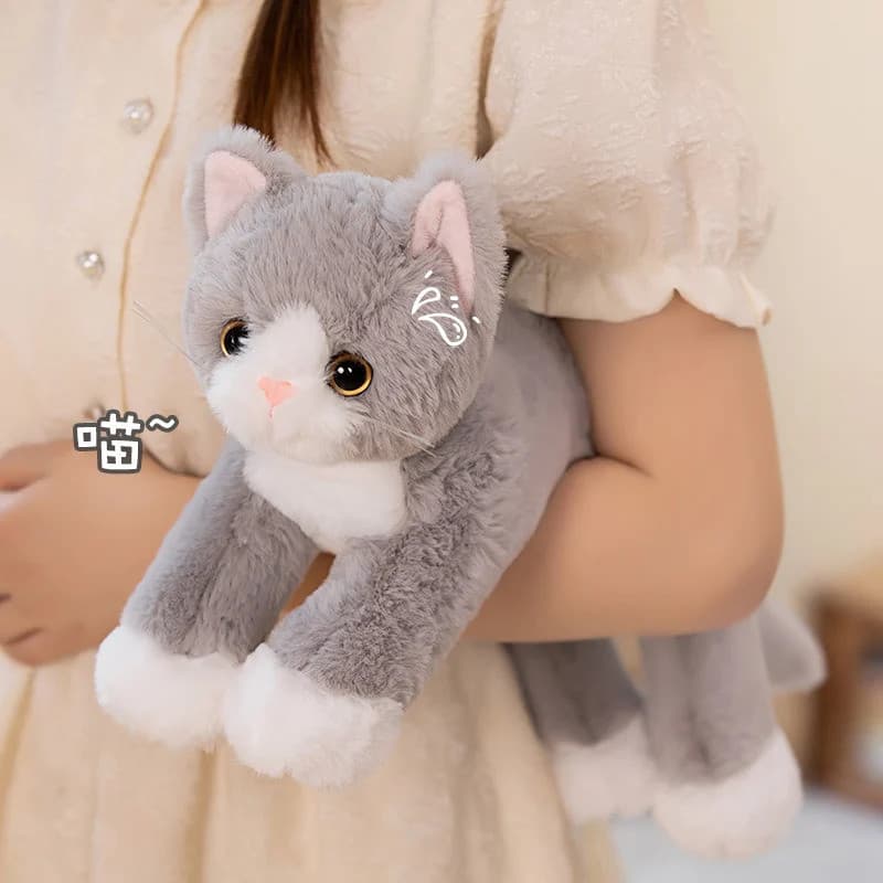 Boneca de Gato de Pelúcia Macia de 53CM, Brinquedo de Pelúcia de Animal Macio, Almofada de Gatinho Branca e Cinza para M
