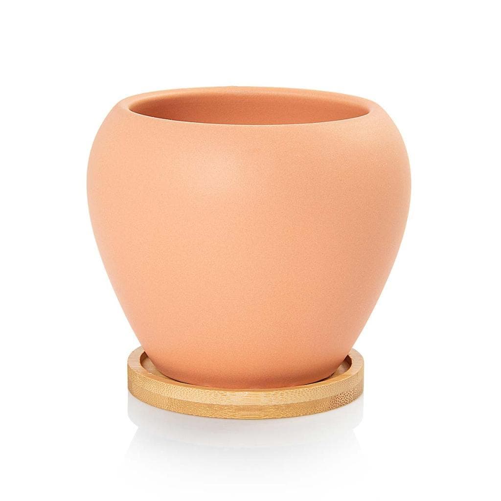 Vaso Cachepot com Prato de Bambu Laranja Fosco Doha Pozzani