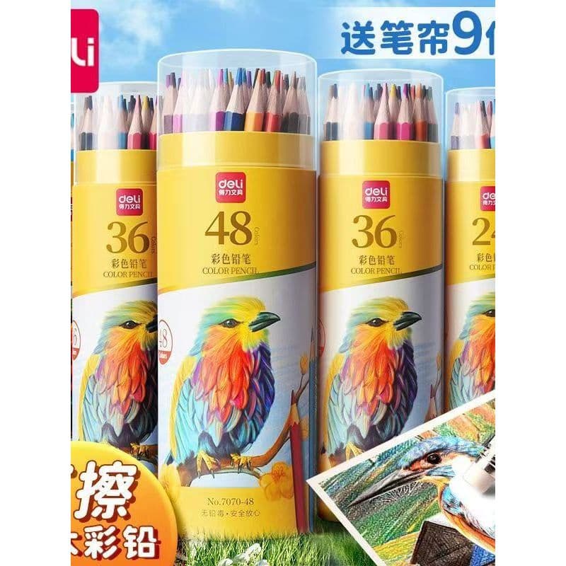 Deli Color Pencil Desenho apagável Divertido Criativo 48 cores Oleoso Solúvel em água 24 cores Conjunto de canetas para