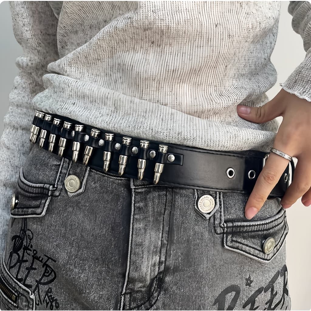 Cinto Resistente Retro Americano Para Mulheres, De Rebite De metal Decoracao De Cintu单排子弹头