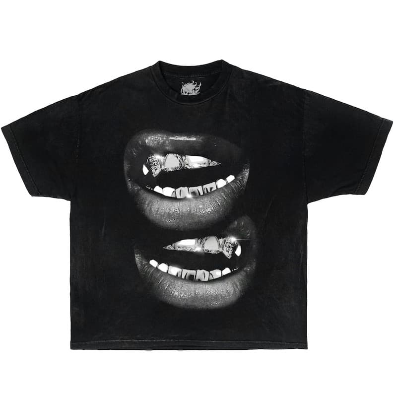 Camiseta Grin Fang Mouth Estampada Boxy Oversized Estilosa Divertida Moderna Streetwear