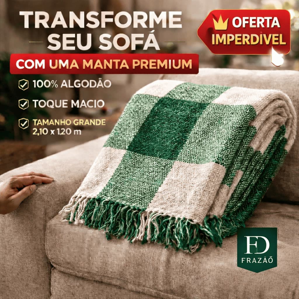 Manta Sofá Gigante 2,10x1,20 Premium 100% Algodão Macia Elegante Decoração Sala Não Desbota Alta Qualidade
