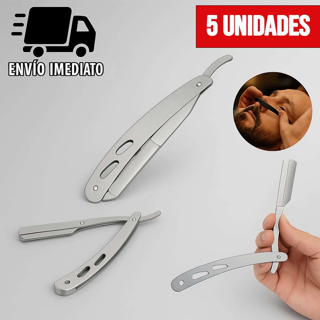 Kit 5 Navalha de Barbear Profissional Navalhete Aço Inox de Acabamento Sobrancelha e Barba Barbeiro