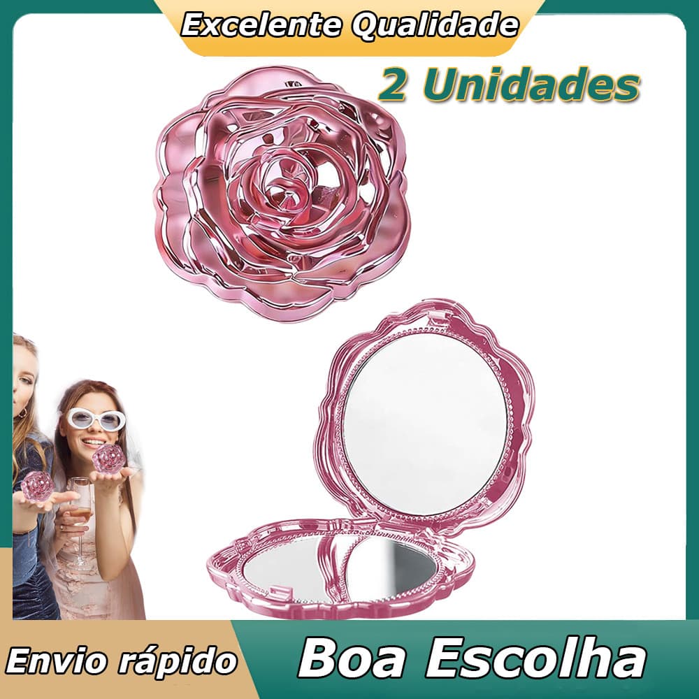 2 redondo de rosa de maquiagem para viagem espelho pequeno espelho dobrável Mini espelho de beleza 6.3x6.3cm Rosa