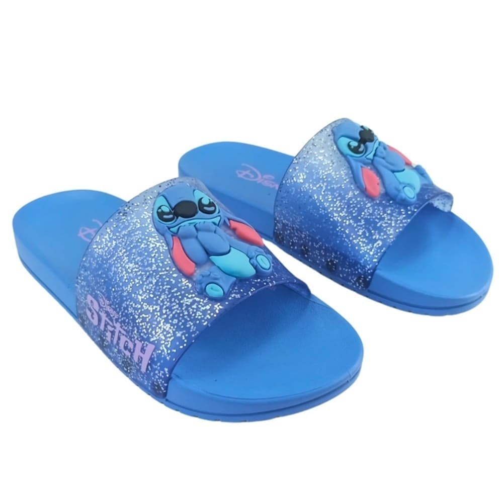 Chinelo Slide Disney Stitch Mania Gaspea Azul Glitter Menina