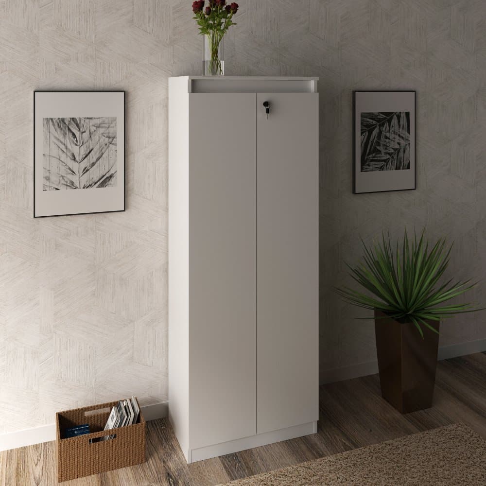 Armário Estante para Escritório 171,5 cm com 2 Portas e Chave em MDP Branco
