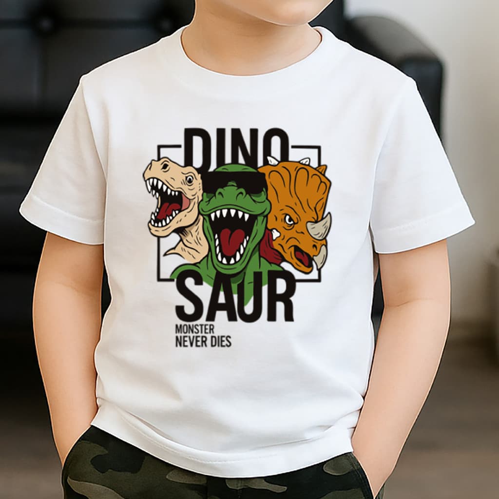 Camiseta Infantil Masculina Dinos Jurassic 100% Algodão Dino Tiranossauro Rex T-Rex