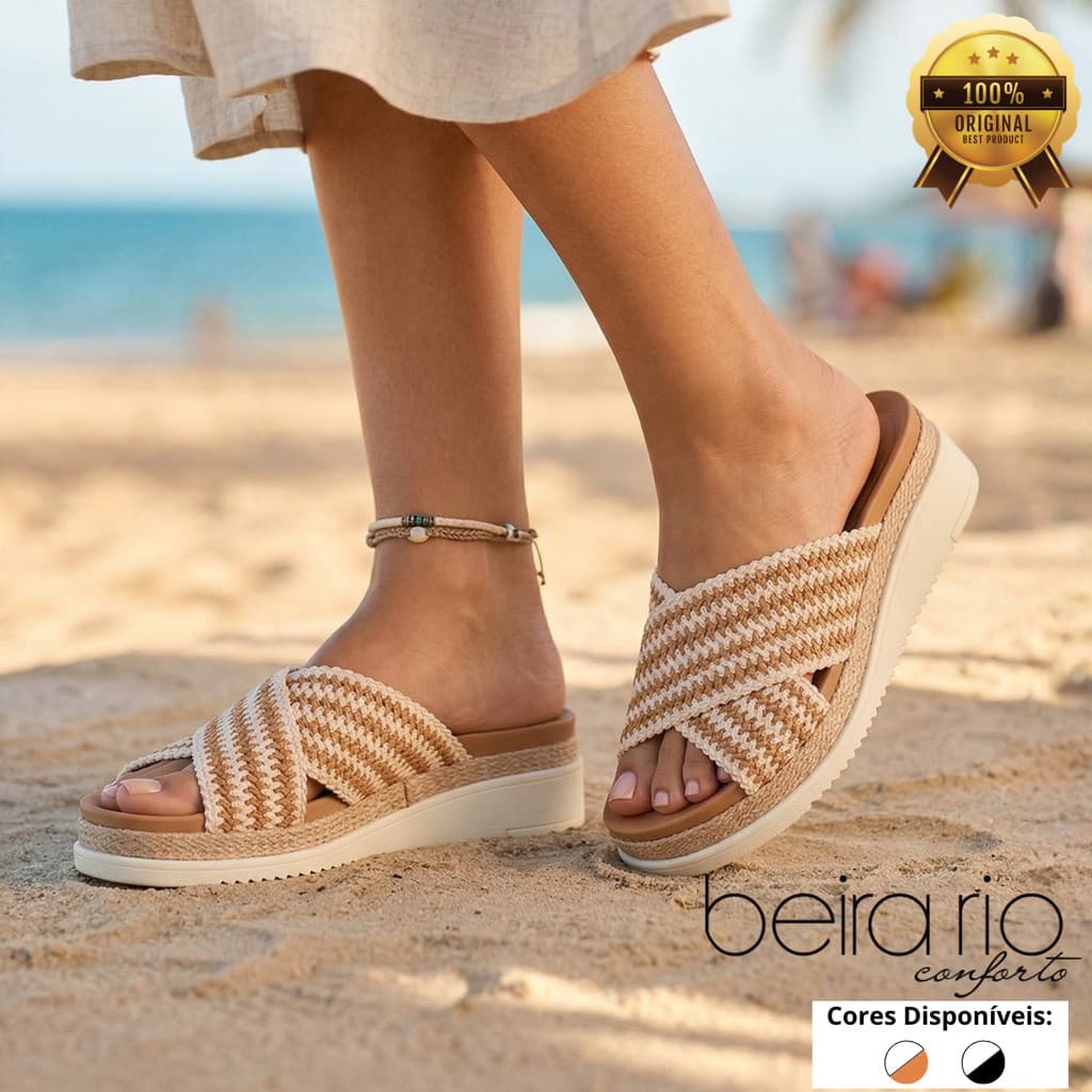 Tamanco Anabela Beira Rio Feminino Crochet Confortável Leve Antiderrapante Verão Casual