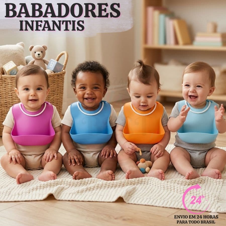 Babador De Silicone Impermeável Para Bebê Com Pega Migalhas  Resistente