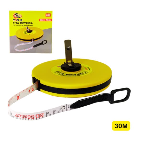 Trena Fita Métrica Retrátil 30m Fibra Vidro Alta Precisão FBG-3182