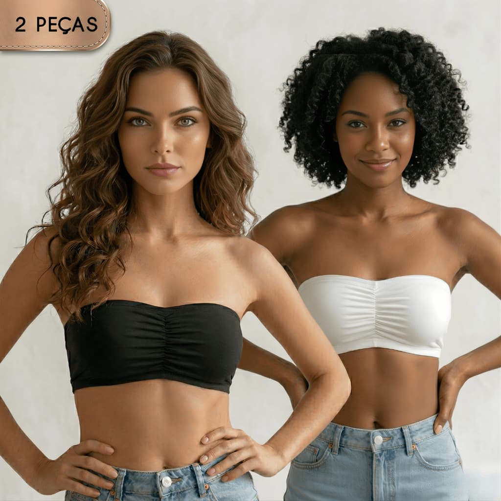 Kit 2 Sutiãs Tomara que Caia com Bojo Removível Sem Alça Top Faixa