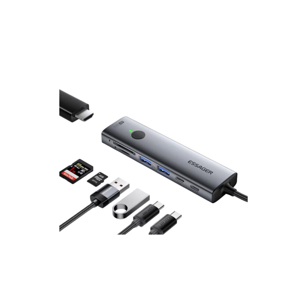 Adaptador Hub Dock Station 7 in 1 USB C Essager Completo