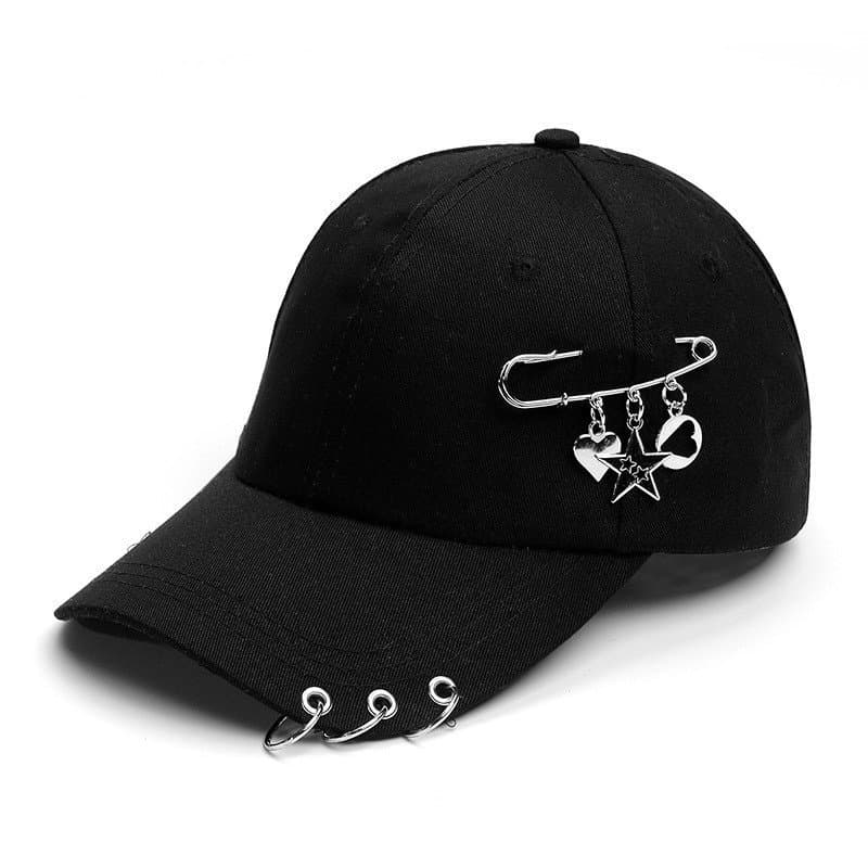 Boné de beisebol coreano de algodão preto com argola de metal, boné casual de outono para homens e mulheres, para o outo