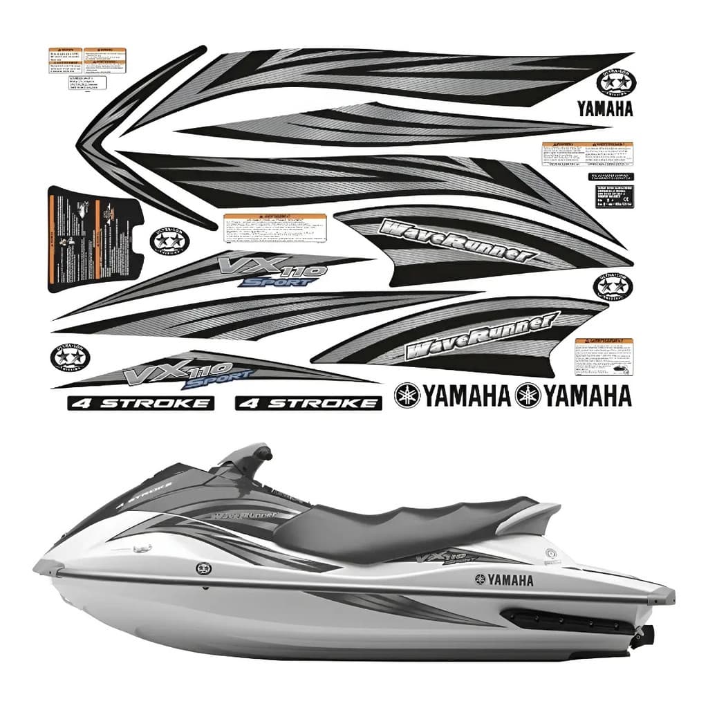 Adesivos Faixas Para Yamaha Jet Ski Vx 110 Sport 2008 Preto