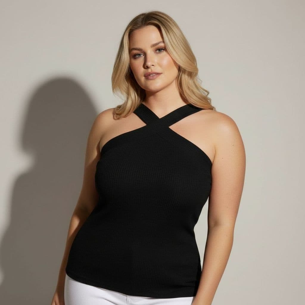Regata Plus Size Feminina Canelada Premium Alça Larga Cruzada Blusa Verão Básica Elegante