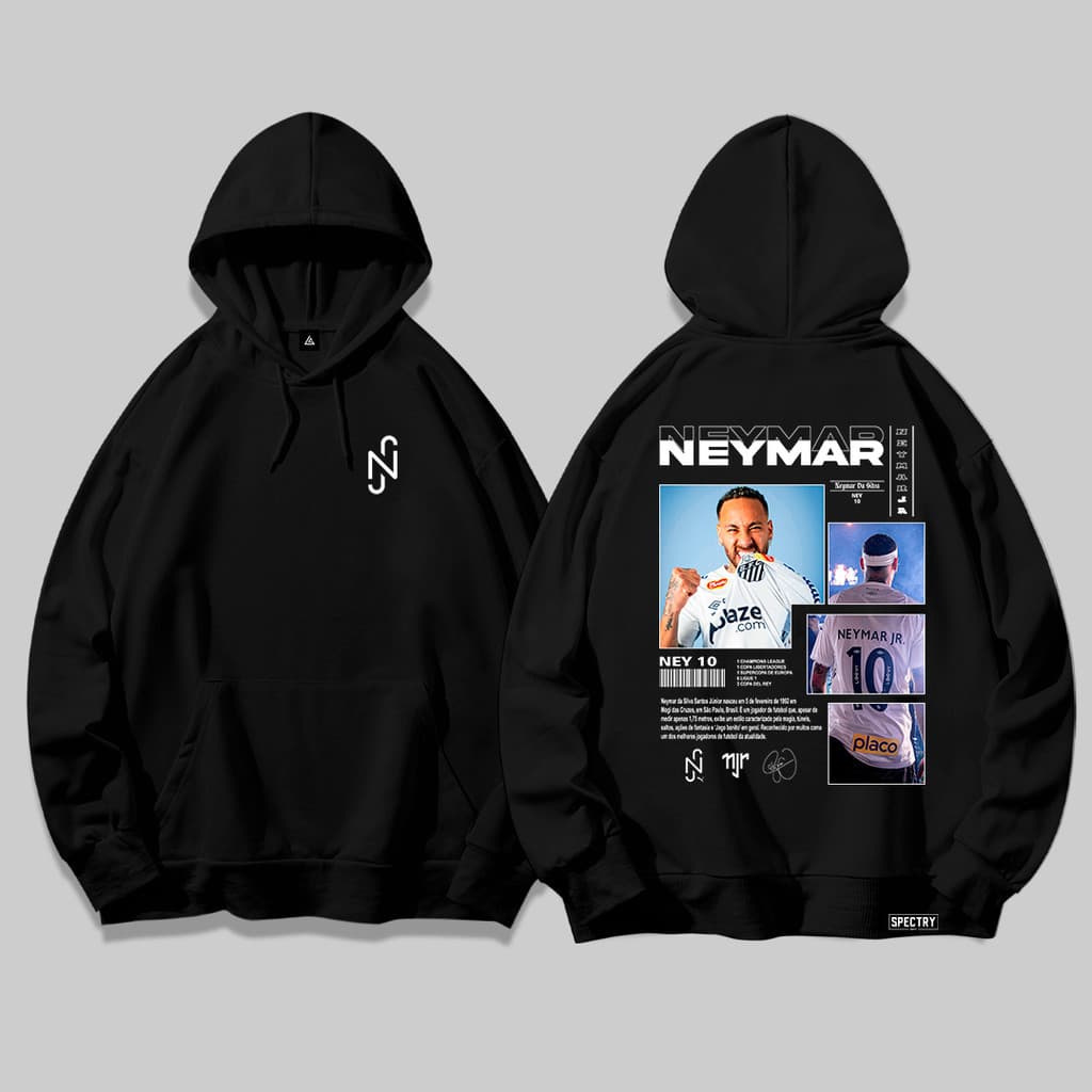 Moletom Canguru Com Bolso e Capuz Streetwear Neymar Jr Jogador Futebol Premium Unissex Max