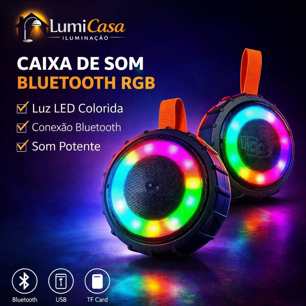 Caixa de Som Bluetooth RGB Portátil LED Colorida Sem Fio USB TF Card Som Potente Mini Speaker