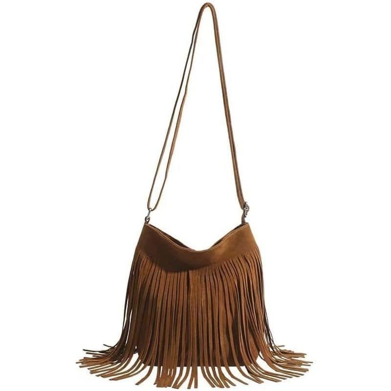 Bolsa Grande Vintage Com Franjas Hobo Para Mulheres , De Ombro Crossbody Alça , Sacola Borla Ocidental Estilo Country (M