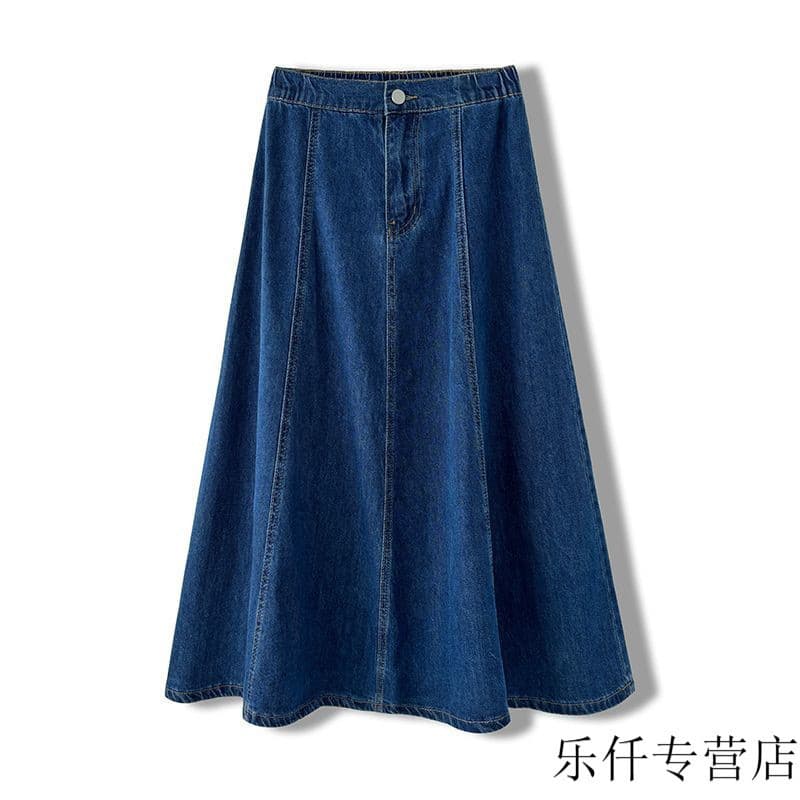 Novo estilo denim/saia de algodão tamanho grande médio denim/saia de algodão mais magro olhar sobre o joelho saia drapea