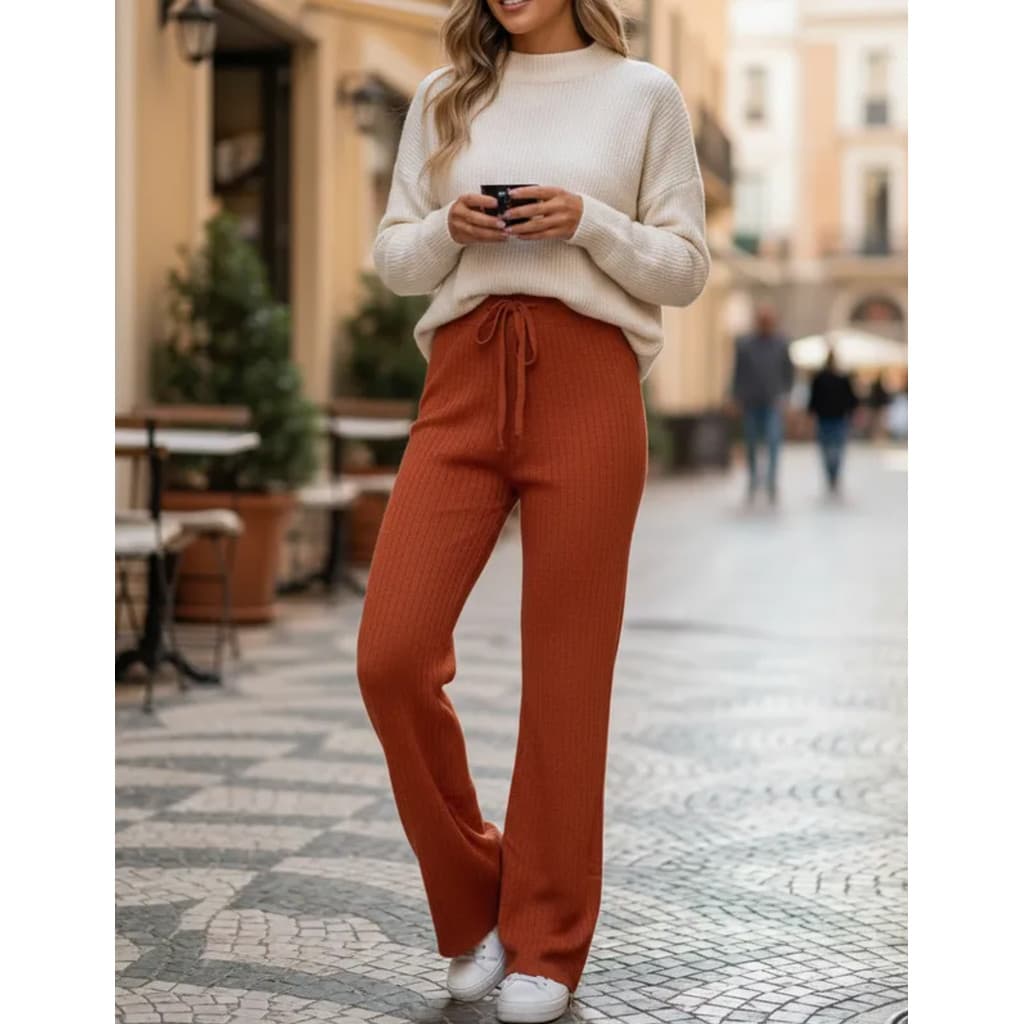 Calça Feminino Tricô Corte Reto Em Modal Pantalona