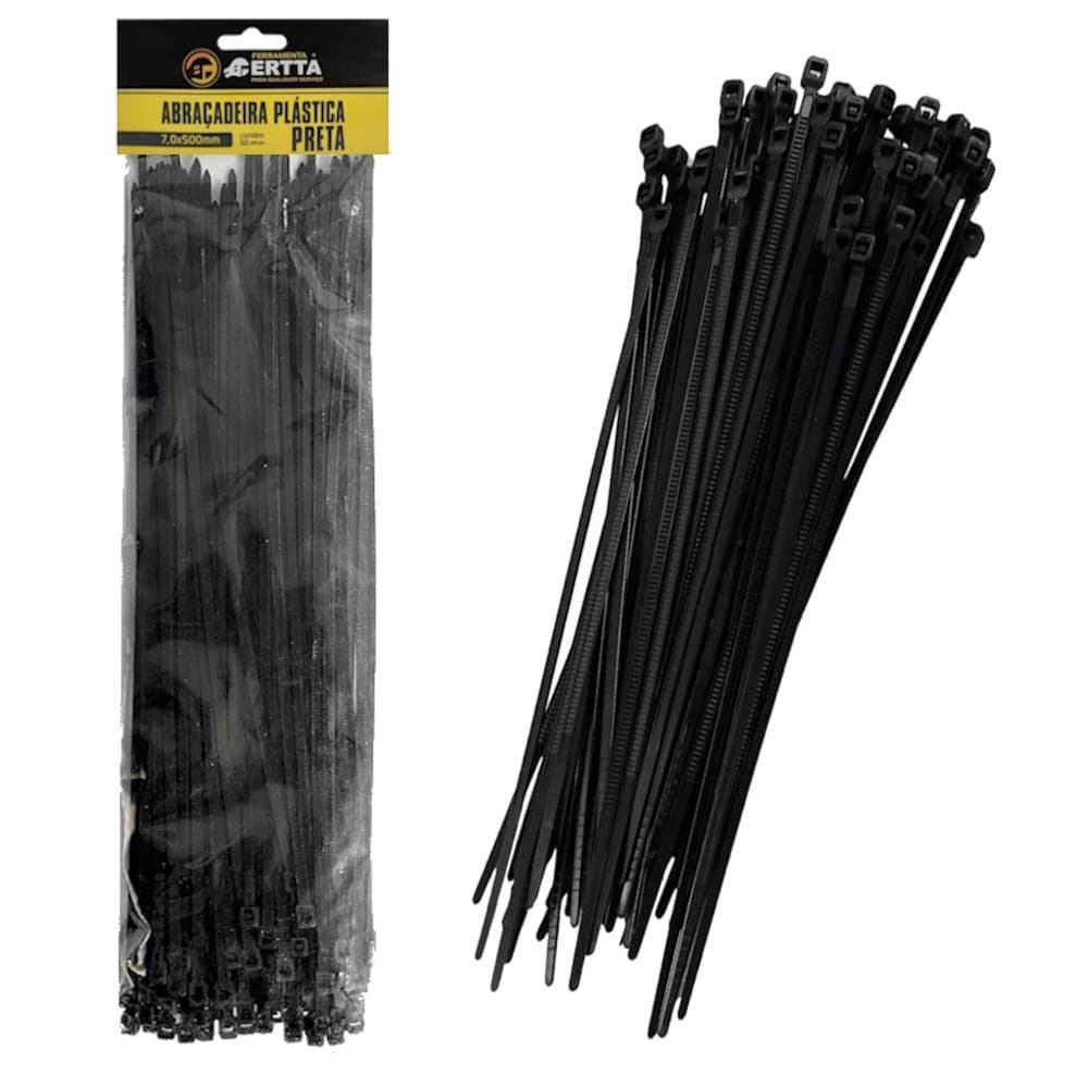 1 Pacote 50 Abraçadeiras Lacre Nylon Enforca Gato Cinta Plástica 7x500mm Fita Hellerman 50cm Preta