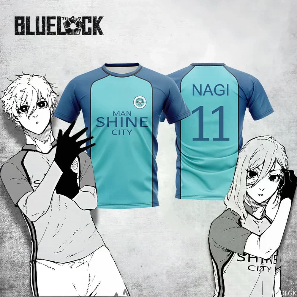Blue Lock NAGI Homem Brilho Cidade Camisa Anime Japonês Cosplay Uniforme De Futebol Respirável Esportes Camiseta Hyoma C
