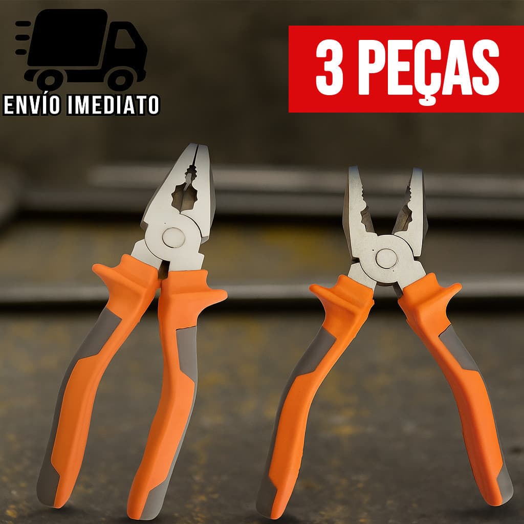 Kit 3 Alicate Universal Profissional 8" Multiuso com Cabo Isolado – Ferramenta Manual