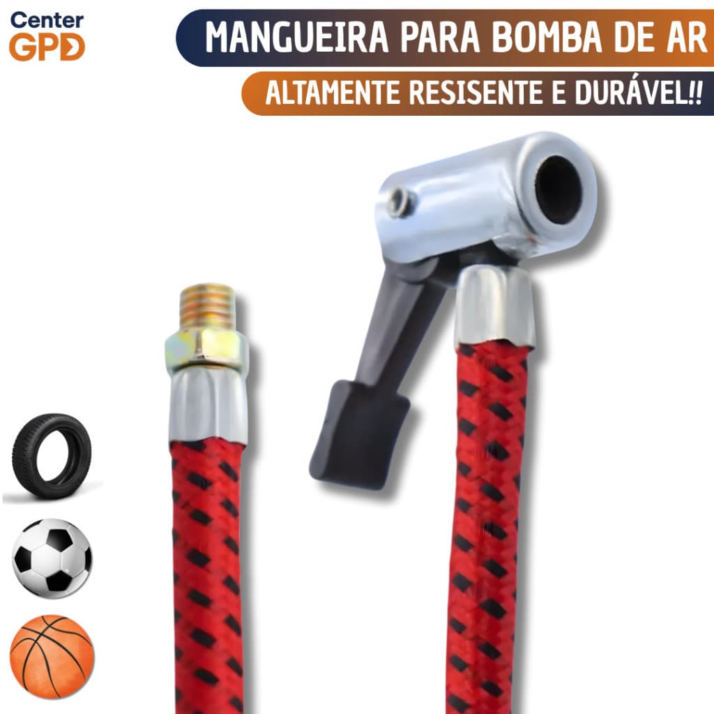 Mangueira Bomba De Ar Resistente Bico 70 cm Encher Pneu ou Bola Reposição