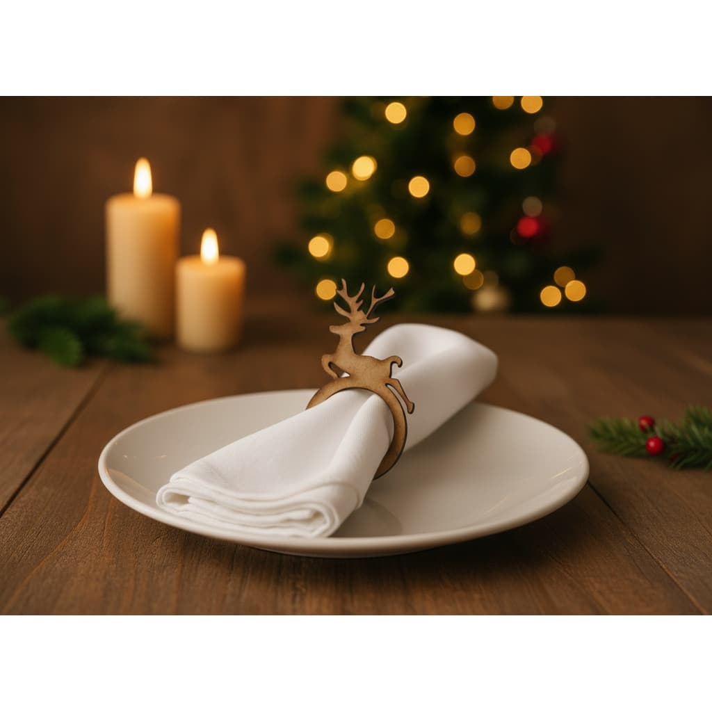Porta Guardanapo Individual Anelado Rena De Natal - Kit Com 12 Unid. - Mesa Posta