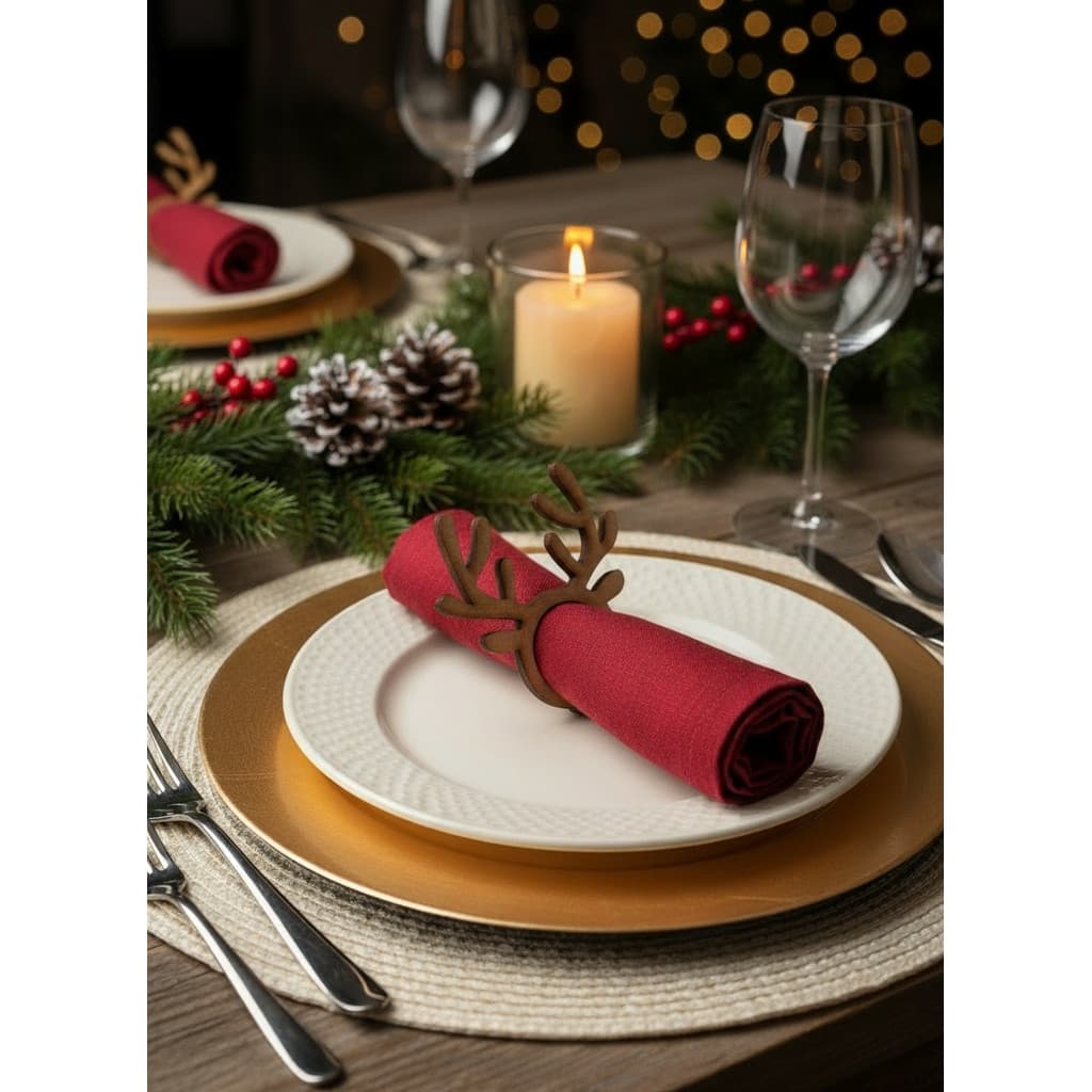 Porta Guardanapo Individual Anelado Galhada Rena Natal - Kit Com 10 Unid. - Mesa Posta