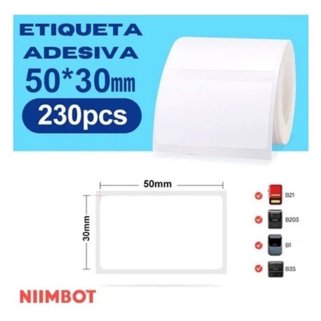 Etiqueta Adesiva 50x30 Niimbot B21 B1 230 Etiquetas p/ Rolo Techo pro