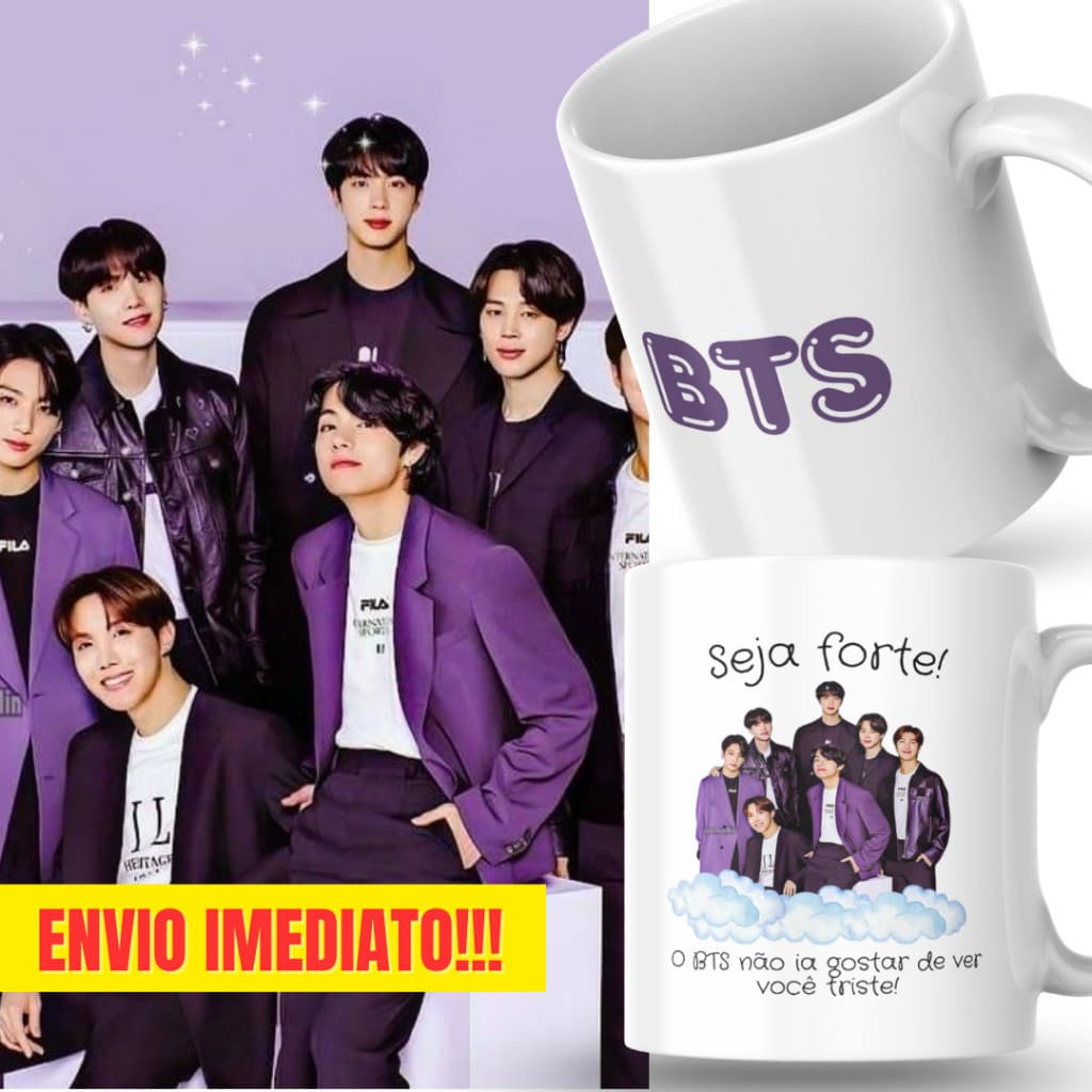 Caneca Xicara Porcelana 325ml Seja Forte BTS K-Pop K-Idol Personalizada Presente Decoração Casa