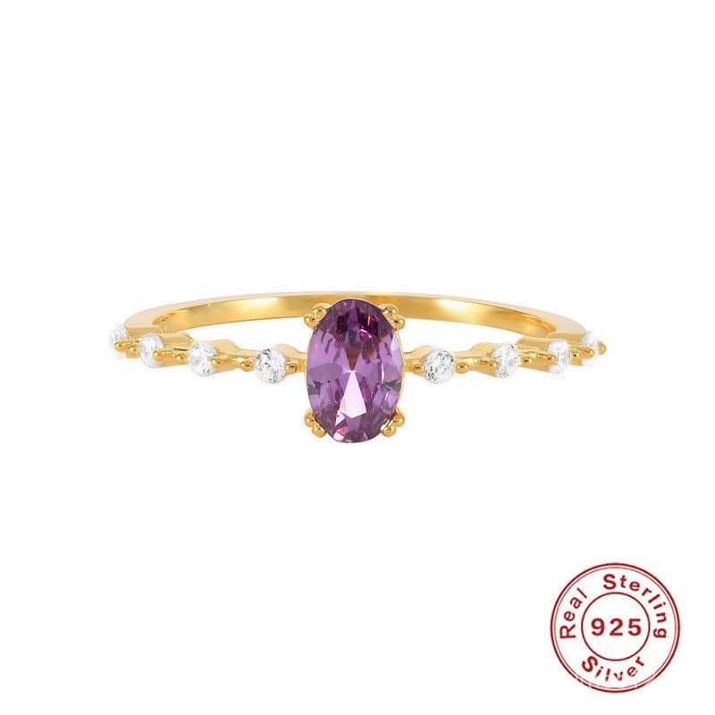 Anel de casamento feminino em prata esterlina s925, estilo europeu e americano, com diamante roxo em forma de ovo, prese