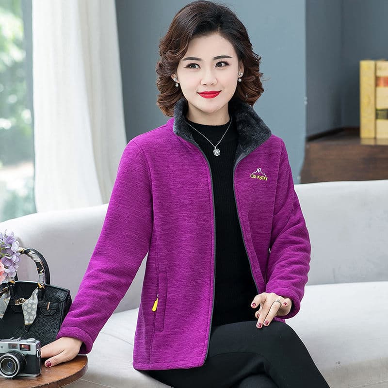 Jaqueta para idosos de meia-idade outono inverno lã espessada novo estilo lã espessada suor de lã