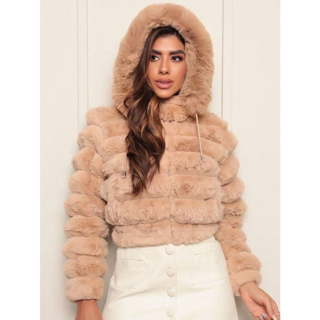 Jaqueta Puffer Feminina Pelúcia Pelúciada Inverno Frio Teddy Pelinhos Zíper Pelinhos Bolso