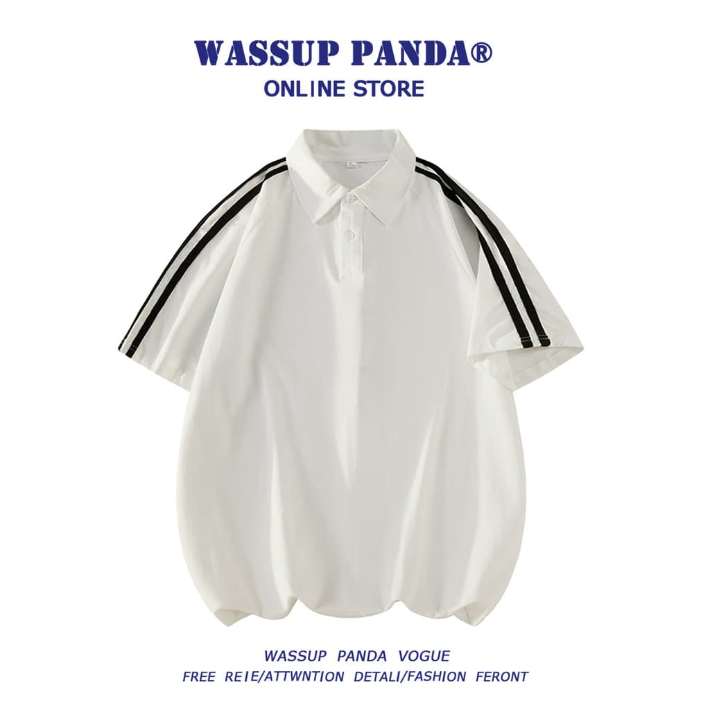 WASSUP PANDA Camisa POLO japonesa de algodão puro manga curta masculina verão Street Wear lapela solta meia manga camise