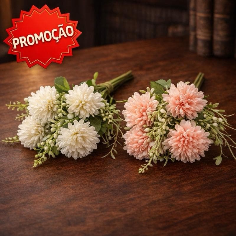 KIT Buquê Artificial Decorativo Branco e Rosê Para Arranjos de Mesa, Vasos e Decoração de Ambientes.