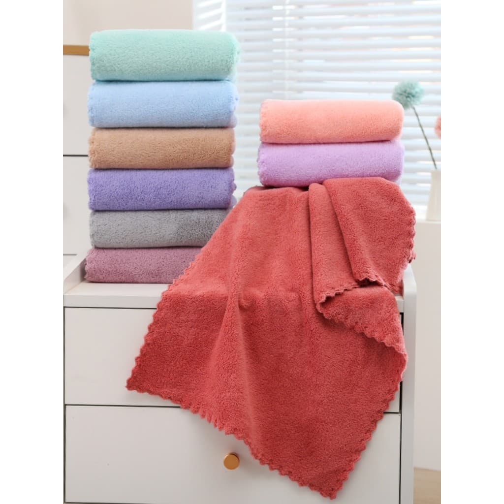 Toalha doméstica lavagem facial cor sólida Coral velo macio absorver água cabelo seco não perder cabelo banho limpar cai