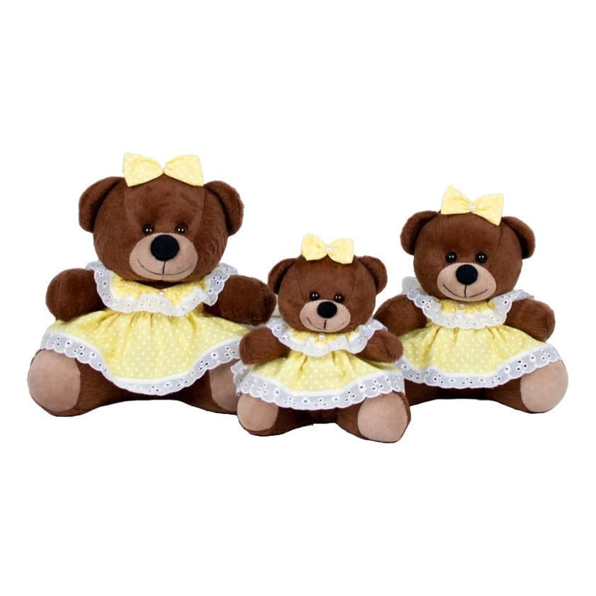 Trio Urso Baby Poá Ursinhas Decorativas Pelúcia Marrom