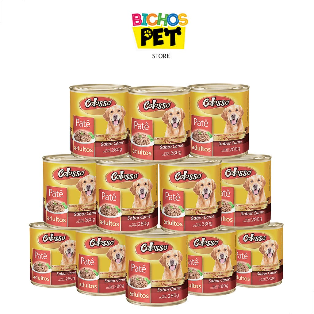 Kit 12 Un Pate Para Cachorro Colosso Premium Lata para Sabor Carne 280g