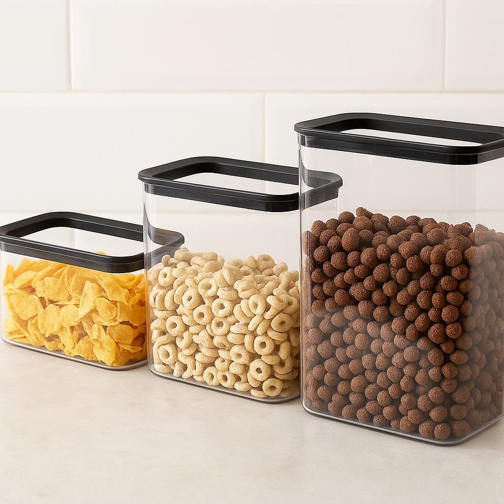 Kit 3 Potes Plástico Transparente Tampa Vedação Conservar Alimentos Cozinha Vasilhas